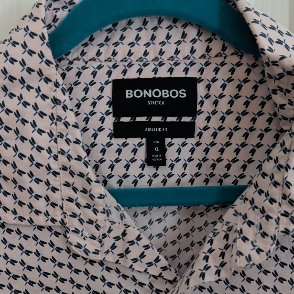Bonobos Men's Pink and Blue Dragonflies Patterned Shirt
